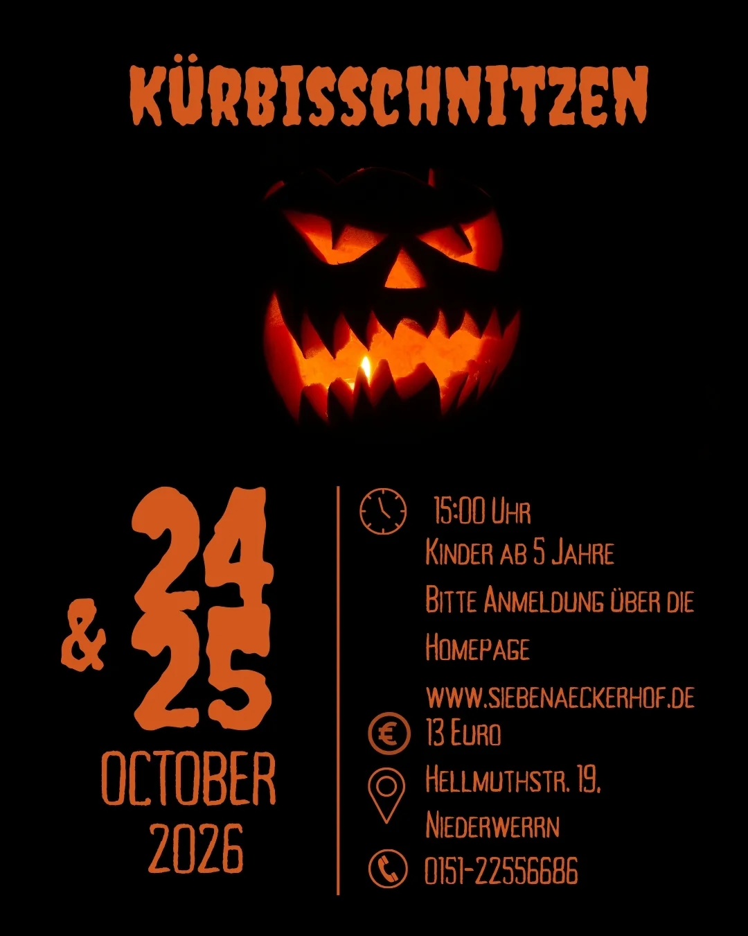 Kürbisschnitzen am Siebenäckerhof am 24. und 25. Oktober 2026